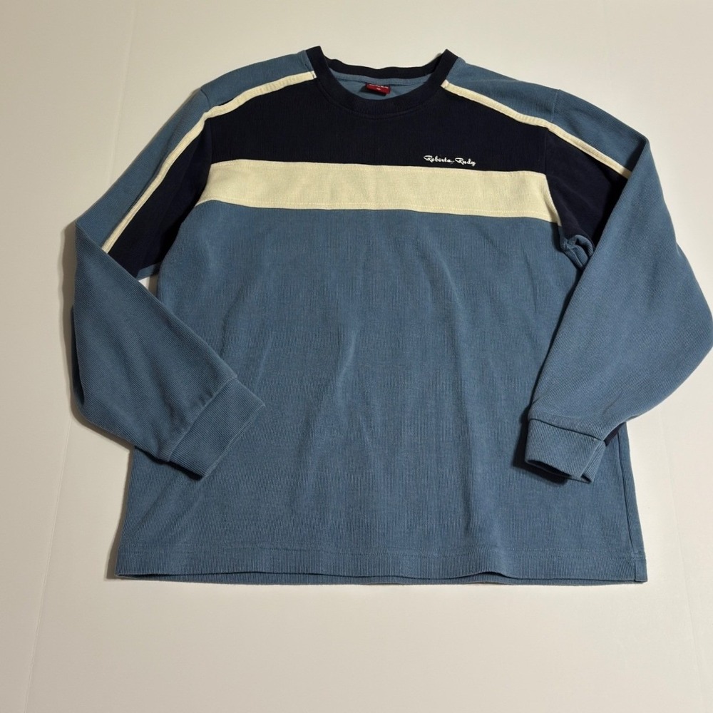 Roberta Rudy Mens Blue Colorblock Waffle Knit Long Sleeve Thermal Shirt Size M